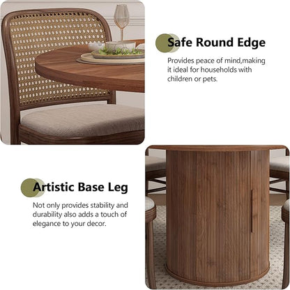 weselon 47 inch Round Dining Table for 4, Kitchen Table Dinner Table with 2-Layer Storage Shelf and Wood Slide Door for Home Dining Room Living Room (Walnut)