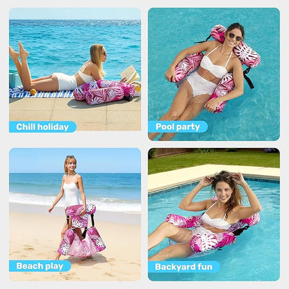 SLOOSH Pool Floats Chairs Adult,Inflatable Pool Lounge,Plant Pattern Floating Mat Hammock,Blow up Water Chairs Noodles rafts for Party Summer Water Beach Fun