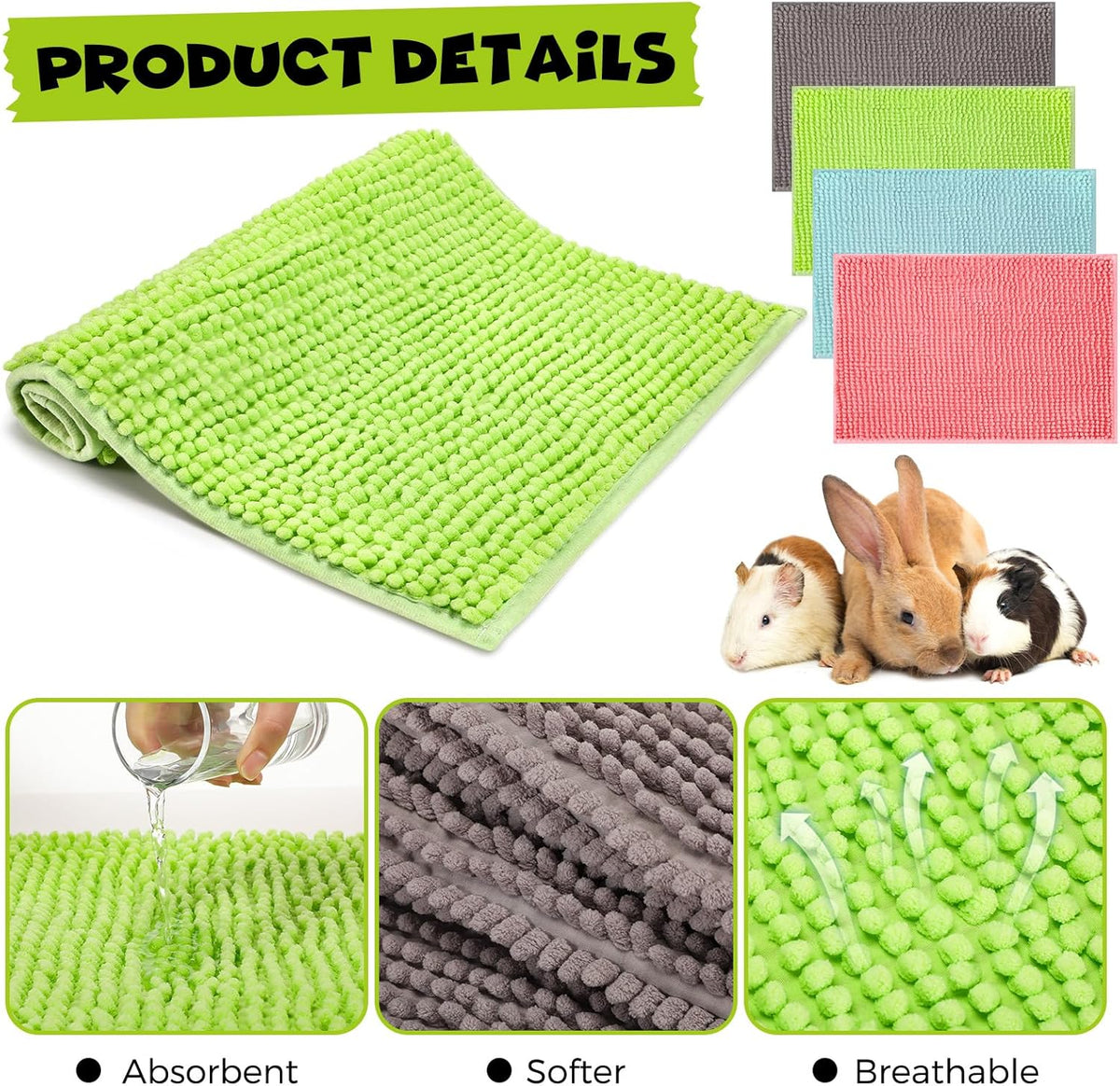 Barydat 8 Pcs Guinea Pig Cage Liner for Guinea Pig Cage Bedding Reusable Rabbit Mat Pad Washable Training Pad Animal Sleeping Bedding Mat