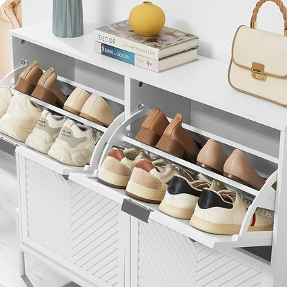 Shoe Cabinet Storage with 4 Flip Drawers, Narrow Hidden Shoes Organizer Cabinet