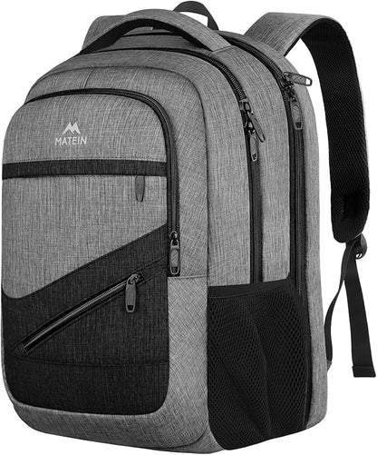 MATEIN Extra Large Laptop Backpack 18.4 Inch, Airplane Approved Travel Backpack with Luggage Strap and Anti Theft Pocket, 50 L College Computer Carry On, Gifts for Business Work Men, Grey Black