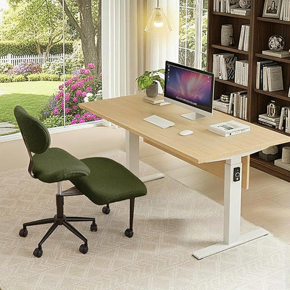 Cross Legged Office Chair with Wheels for ADHD, Ergonomic 360° Swivel Height-Adjustable Meditation Chair for Yoga, Wide Kneeling Chair with Strong Lumbar Support, Teddy Fabric, Green