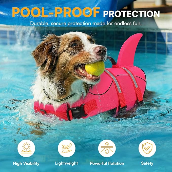Dog Life Jacket High Flotation, Reflective Dog Life Vest for Swimming, Adjustable Dogs Life Preserver Rescue Handle Spring Summer Pool for Small, Medium, Large Dogs (Rosepink,M)