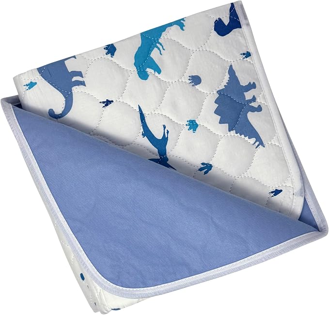 Organic Incontinence Pads for Kids & Toddlers - 5 Layer Waterproof Protectors for Overnight Bed Wetting - Reusable & Washable Pee Pads - Fits Twin to Full Size Beds - 34" x 52" Dinosaur