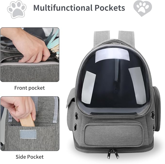 Cat Backpack Carrier for Cats and Small Dogs, Breathable Cat Bubble Backpack, Airline Approved Pet Travel Carrier for Hiking Camping Outdoor(Grey)