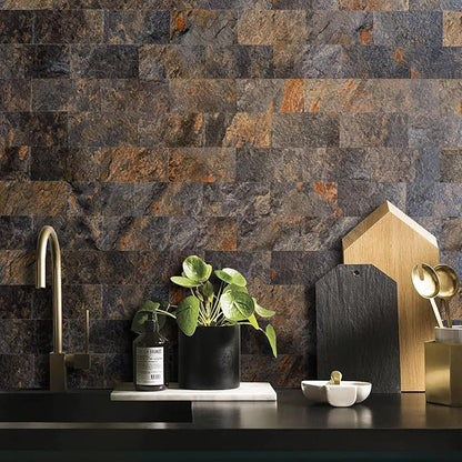 AULIGET 200 Pieces Rust Slate Peel and Stick Backsplash Wall Tiles, Laundry Room