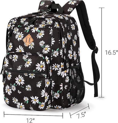 ZORFIN 26L Backpack for College, and Travel: Water Resistant Bookbag - Daisy Black