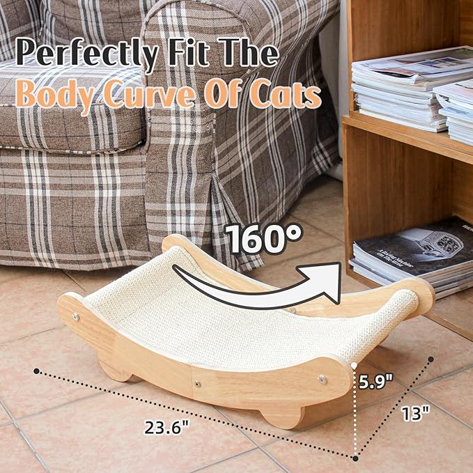 Sisal Cat Scratcher Bed – Solid Wood Cat Chair with Scratching Pad for Large Cats, Eco-Friendly Indoor Pet Furniture for Scratching and Lounging