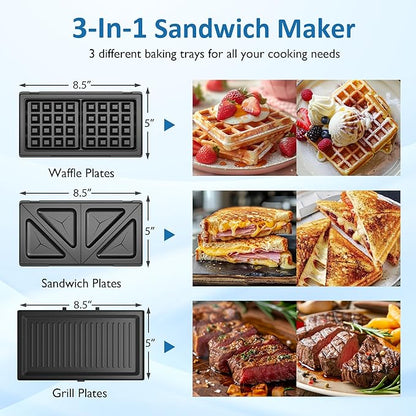 Sandwich Maker Panini Press Grill, 3 in 1 Electric Waffle Maker