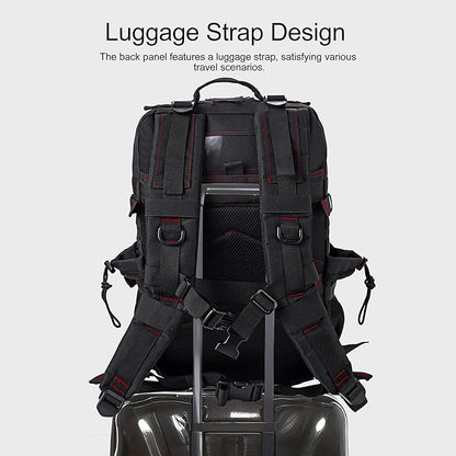 LHI Military Tactical Backpack for Men and Women 45L Army 3 Days Assault Pack Bag Large Rucksack with Shoe Compartment - Black red line