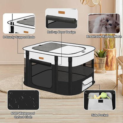 Dog Playpen - Foldable Cat Play Pens for Pubby, Kitten, Rabbit, Portable Pet Tent with Carring Bag for Indoor/Outdoor Travel Camping Black X-Large