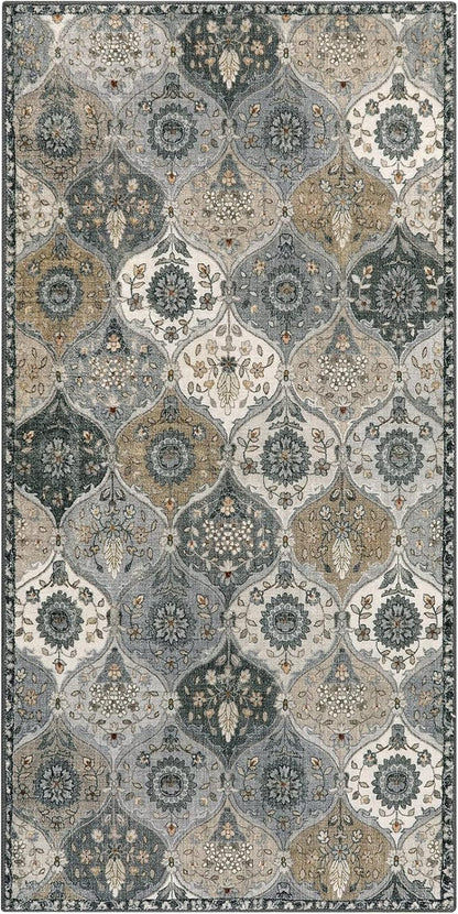 Lahome Moroccan Trellis Small Area Rug, 2x4 Rugs for Entryway Non-Slip Vintage Ultra-Thin Washable Indoor Door Mat Distressed Throw Carpet for Bathroom Kitchen Bedroom, Grey