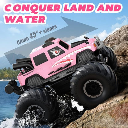 NQD® Monster Truck Toys, Waterproof 360°Rotate 4x4 RC Truck, Amphibious Remote Control Monster Trucks, 2.4GHz All Terrain Off-Road Pickup Toy RC Car for Gifts for Boys Kids Age 6 7 8 9 10 11 12+,Pink