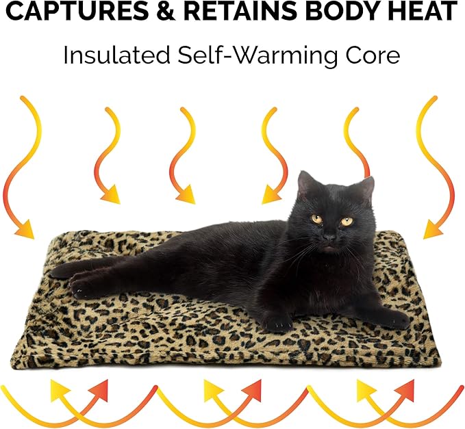 Furhaven ThermaNAP Self-Warming Cat Bed for Indoor Cats & Small Dogs, Washable & Reflects Body Heat - Quilted Faux Fur Reflective Bed Mat - Leopard, Small