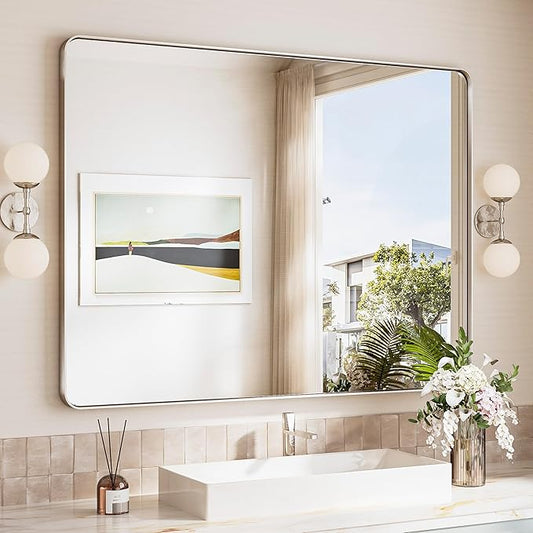 TokeShimi 48x36 Brushed Nickel Bathroom Mirror