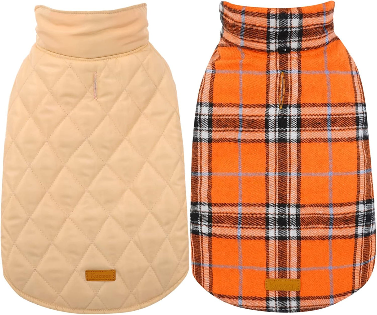 Kuoser Warm Dog Coat, Waterproof Dog Coats for X-Small Dogs, Adjustable Durable Doggie Winter Jacket Reversible Cozy Puppy Cold Weather Apparel from Small to Large Breed, Orange XS