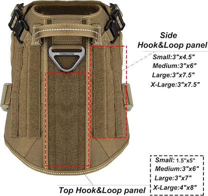 ICEFANG Tactical Dog Harness for Medium Dogs,Reflective No Pull Dog Vest | with Control Handle,Adjustable,Front Hook,2 Leash Clips,Soft Padded,MOLLE Panel,Brown,Medium