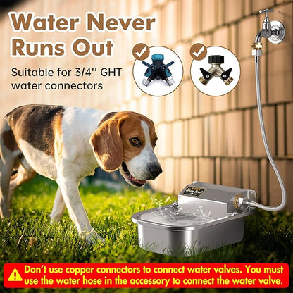 PETTEN 3L Automatic Dog Water Bowl Dispenser, Stainless Steel Self-Filling Water Bowl for Large Dogs & Outdoor Auto-Filling Fresh Water with 3/4" GHT Hose Connection