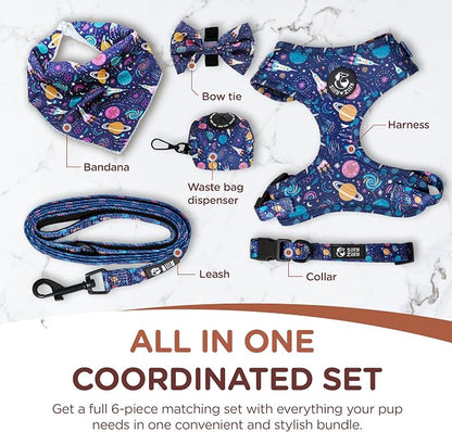 No Pull Harness and Leash Set - 6-in-1 Adjustable Vest Harness and Collars for Medium and Large Dogs. (Cosmic, Extra Small)
