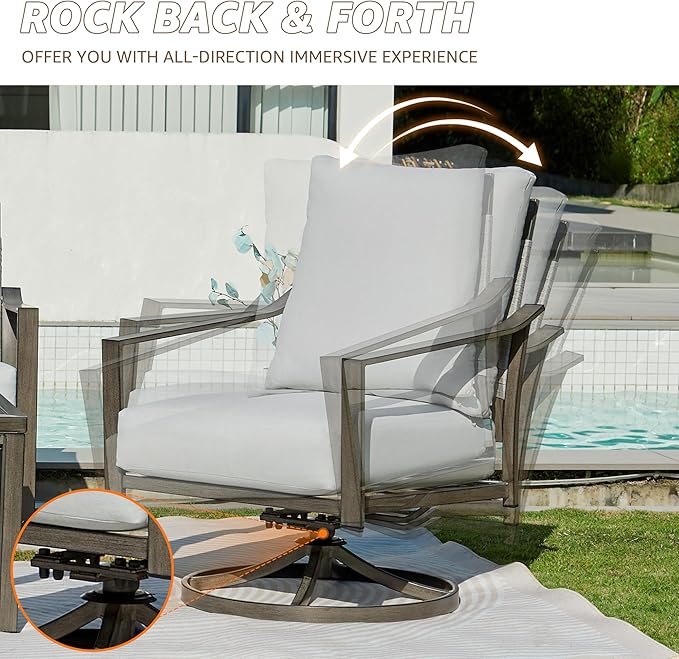 NATURAL EXPRESSIONS 4 Pieces Patio Furniture Sets, Modern Metal Outdoor Conversation Sets with High Back All Weather Hand-Woven Rope Rocking Swivel Chairs, Loveseat, Metal Table, 5.5" Thick Cushions
