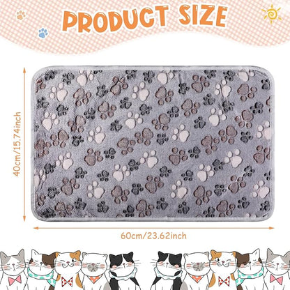 Tatuo 4 Pack Fleece Dog Blankets for Puppy Cats Multi-Size Sleep Mat for Pet Guinea Pig Soft Washable Warm Crate Bed Puppy Teething Toys Print Pattern Blanket Indoor(Gray,24 x 16 Inch,Paw)