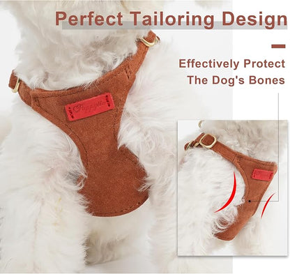 Puppytie Small Dog Harness with Multifunction Dog Leash,Lightweight Soft Adjustable No Choke Escape Proof Pet Harness Vest Pet Harness Vest,Brown Caramel,S