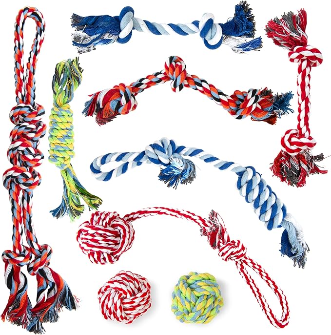 TwoEar Dog Rope Toy 9 Pack - Puppy Teething Toys for Small Medium Breed - Indestructible Dog Chew Toys for Aggressive Chewers - Cotton Tug of War Dog Toys for Boredom, Teeth Clean