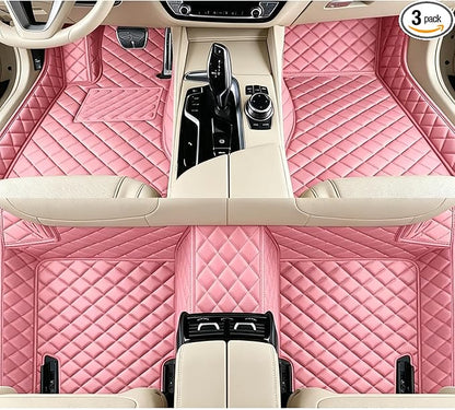 Customizable Leather Car Floor Mats – Add Your Own Text & Picture, Unique Personalized Interior Accessories, All-Weather Compatible with Most Models - Pink