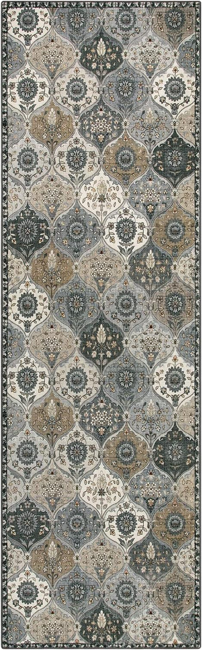 Lahome Moroccan Trellis Washable Runner Rug, 2x6 Runners for Hallways 6 Feet Non Slip Vintage Laundry Room Rug Vintage Ultra-Thin Long Carpet for Kitchen Bedroom, Grey