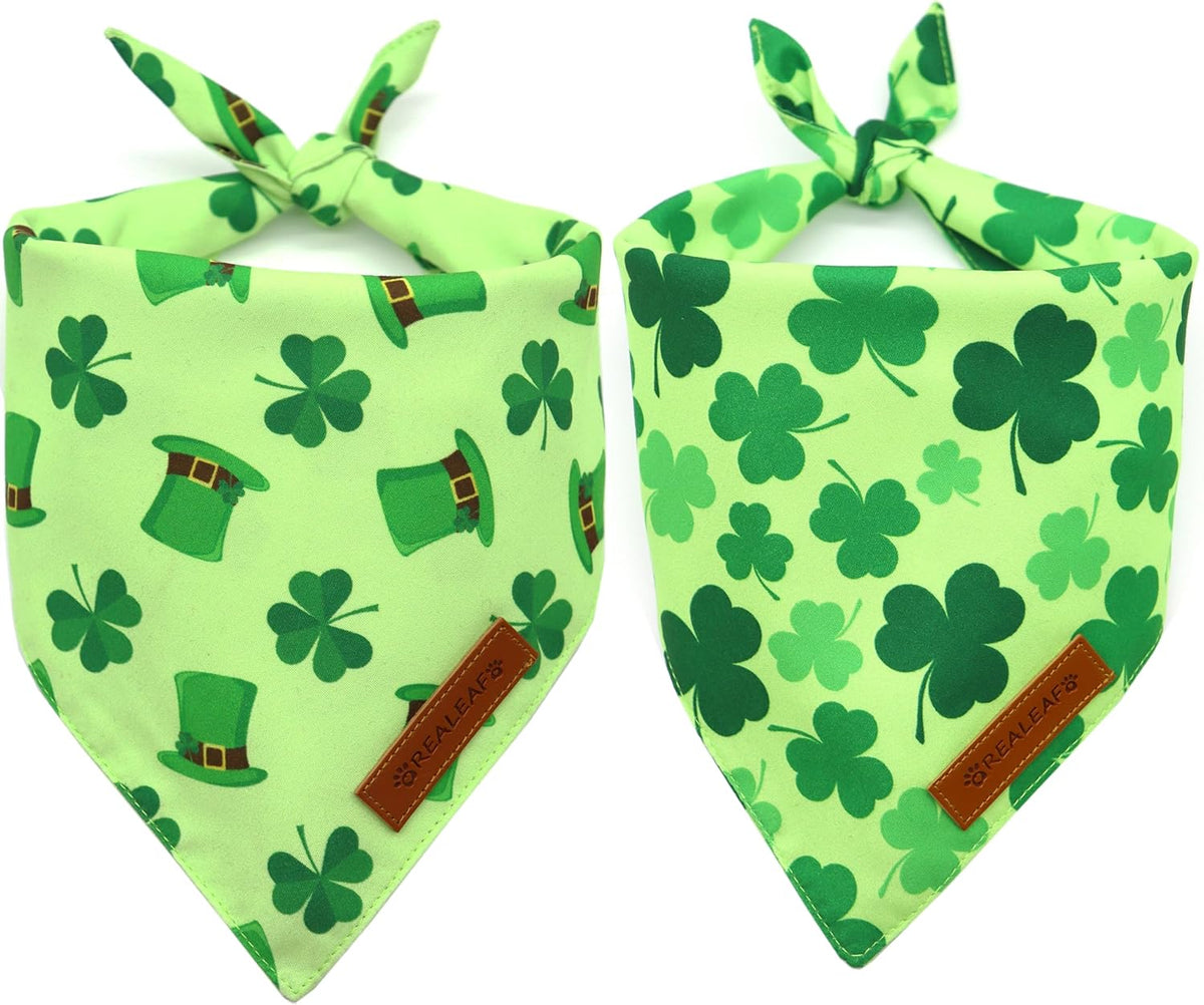 Realeaf St. Patrick's Day Dog Bandanas 2 Pack, Triangle Reversible Pet Scarf for Boys and Girls, Premium Durable Fabric, Holiday Bandana for Medium and Large Dogs (Large)