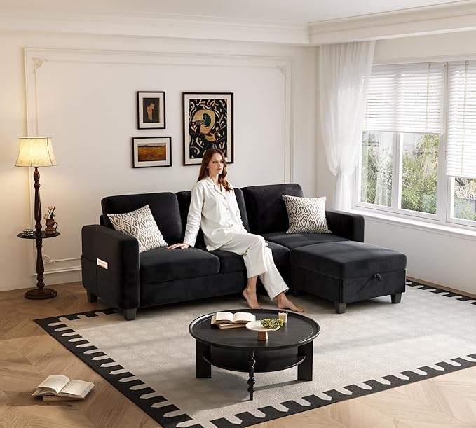 Youmumeub 79''Sectional Couch Couches for Living Room - L-Shaped 4-Seater Deep Sectional Sofa,Removable Covers,Suitable for The Living Room, Apartment or Office-Black
