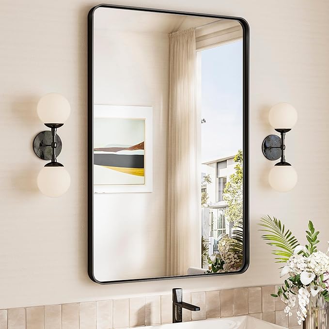 TokeShimi 24x36 Black Bathroom Mirror, Wall Mirror