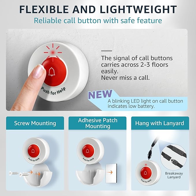 2 Caregiver Pagers with 1 Call Button SOS Alert System
