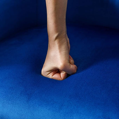 VESCASA Velvet Upholstered Dining Chairs with Barrel Back, Mid Century Modern Padded Restaurant Chairs with Chrome Metal Frame for Kitchen, Dining Room, Set of 3, Blue