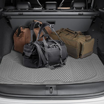 CAR PASS Heavy Duty Rubber Floor Mats Gray Car Mats Full Set with Trunk Cargo Liner - Universal Waterproof Floor Mats for Car SUV Truck, Durable All Weather Automotive Liner Mats (All Gray)