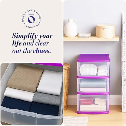 HOMZ 2-Pack Drawer Tower, 3-Tier Clear Plastic Storage Organizer Cart, and