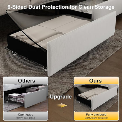 Queen Led Bed Frame with 4 Storage Drawers, Bed Frame with Led Lights No Box Spring Needed, 900 lbs Capacity, Easy Assembly, PU White