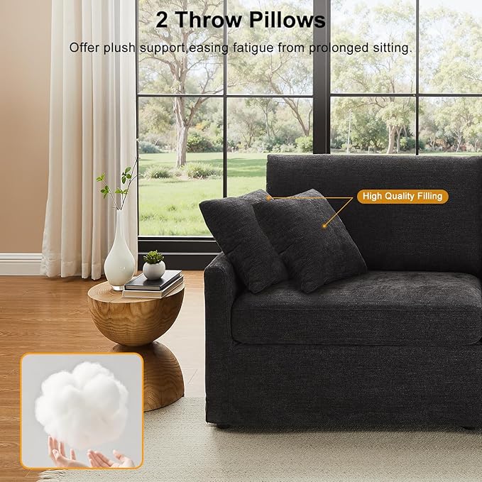 85" Chenille Sofa Couches for Living Room, 3 Seater Sofa with 2 Pillows, Modern Couches Tool-Free Setup, Comfy Oversized Loveseat with Medium Firm Cushions for Small Spaces, Apartment
