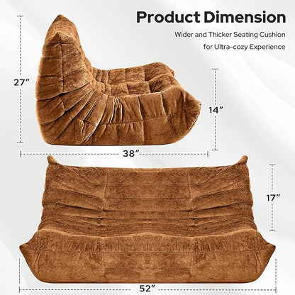 HABUTWAY Bean Bag Chair, Giant Bean Bag Chairs for Adults, 3 Seater Fireside Chair, Lazy Large Floor Bean Bag Sofa for Living Room, Bedroom, Dorm, Office (Brown)