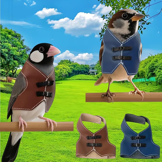 Bird Clothes, Parrot Leather Jacket, Bird Costume Cosplay Photo Prop, Parrot Apparel for Eclectus, Budgerigar, African Greys Parakeet, Conure, Cockatiel, Love Birds-Cowboy Style,Brown,M