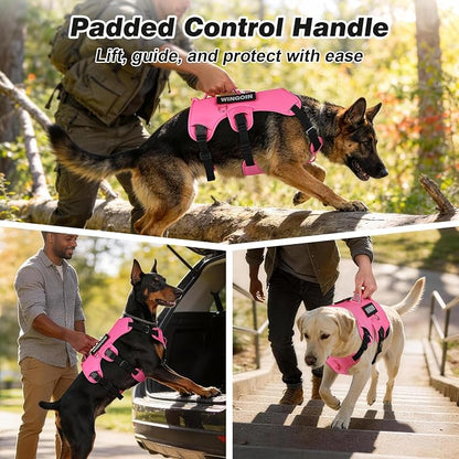 WINGOIN No Escape Dog Harness,Heavy Duty Harnesses for Large Dogs | Adjustable Pet Harness ,with Handle, Leash Front Clip Dog Vest ,for Walking Hiking, Hotpink M