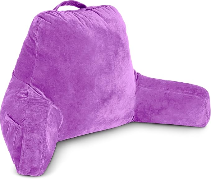 Husband Pillow Light Purple, Original Reading Pillow in Bed Rest Chair, Shredded Memory Foam Large Lounge Cushion Adult Backrest with Arms, Comfy Back Support for Sit Sitting Up, Wash/Removable Cover