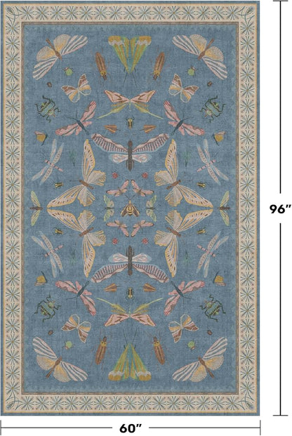 Modern Rugs for Living Room - 5x8 Moth Blue Carpet for Bedroom Under Bed, Girls Room Rug for Kids, Washable Non Slip Soft Floor Décor