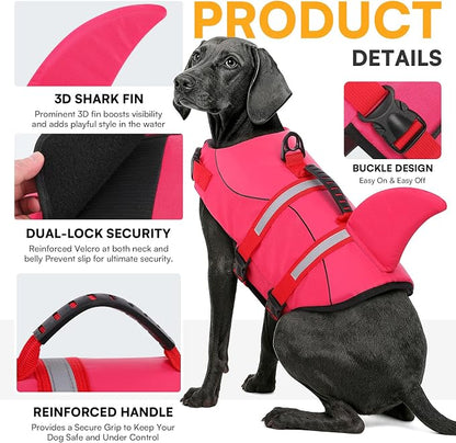 Dog Life Jacket High Flotation, Reflective Dog Life Vest for Swimming, Adjustable Dogs Life Preserver Rescue Handle Spring Summer Pool for Small, Medium, Large Dogs (Rosepink,M)