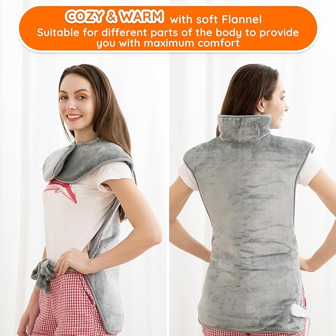 Mia&Coco Heating Pad for Neck Shoulders and Back, XL 23"x39" Soft Flannel Wrap