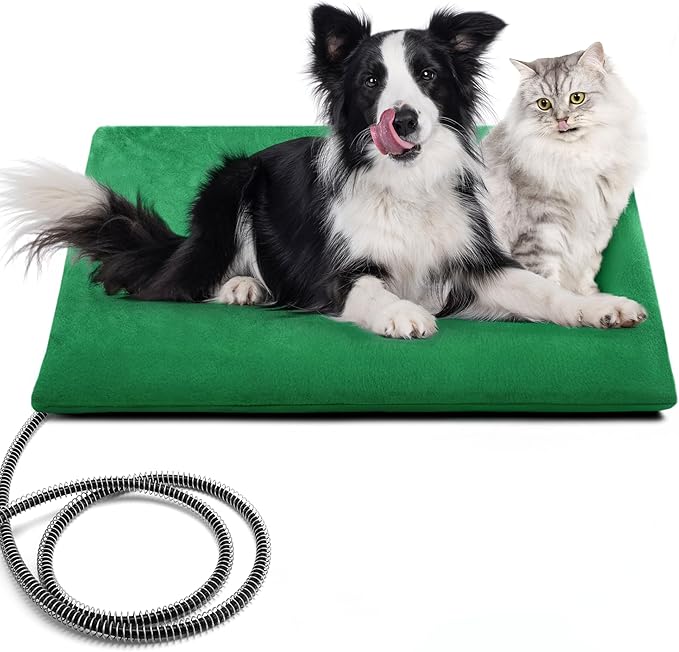 PETNF Outdoor Pet Heating Pad for Cats & Dogs, 100.4-107.6°F Auto Temp Control, Waterproof Fireproof, for Cat House/Dog Kennel/Carport, Fits Domestic & Stray Pets (Green 15.7"X27.6")