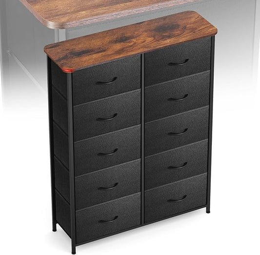Curved Profile Dresser for Bedroom, Chest of Drawers, 10 Storage Drawers