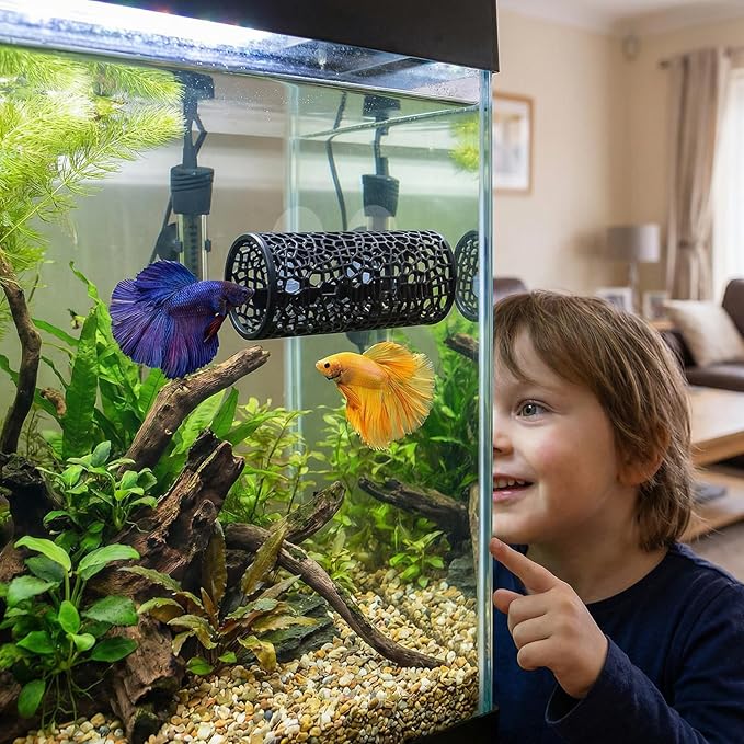 Xinjoduz 2 PCS Black Betta Fish Tunnel Hammock, Safe Aquarium Tunnel & Floating Betta Hide for Small Fish, Tank Accessories Fishtank Decorations