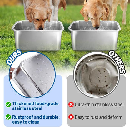 2 Pcs 3 Gallons Extra Large Dog Water Bowl, Durable Reusable Stainless Steel Dog Bowl, High Capacity Water and Food Bowl for Household with Multiple Large Dogs Indoor Outdoor