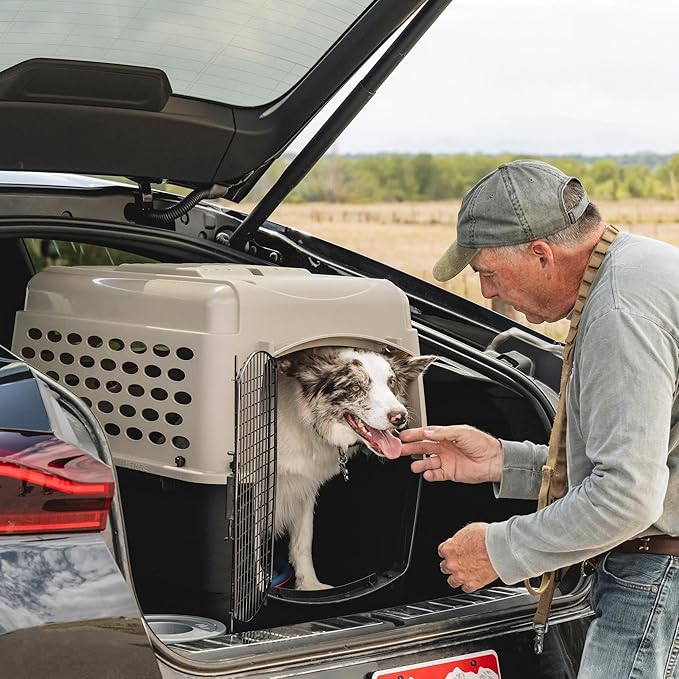 Petmate Vari Dog Kennel - Portable Dog Carriers & Crates for Medium Dogs, Airline-Friendly, Durable Plastic, Pet Carrier For Home and Travel, 32 Inches, Taupe and Black